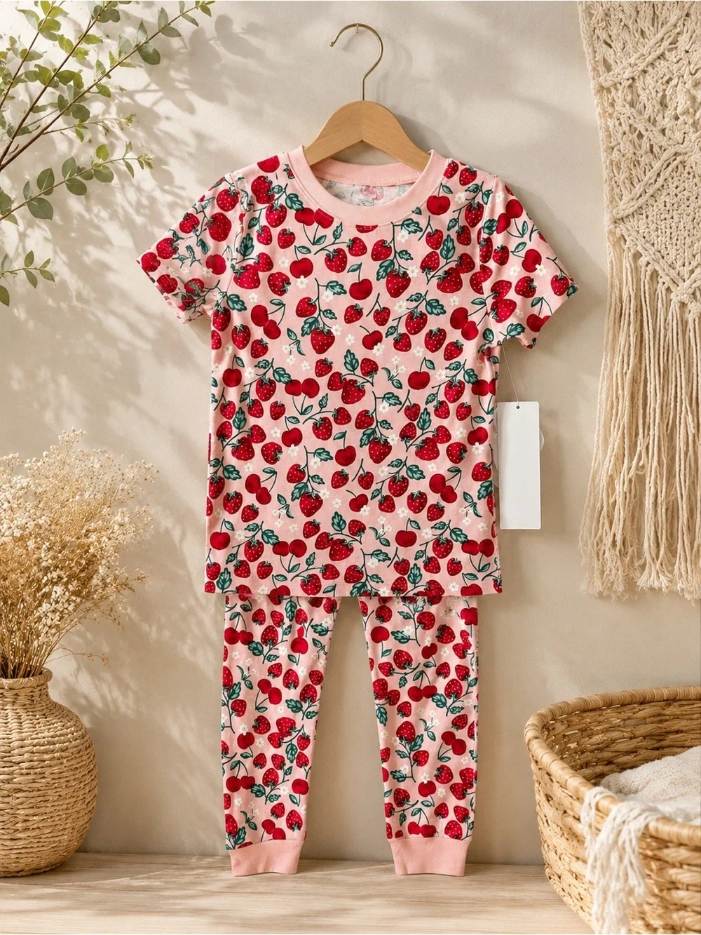 wonder nation Pink Strawberry Print Short-Sleeve Pajama Set
